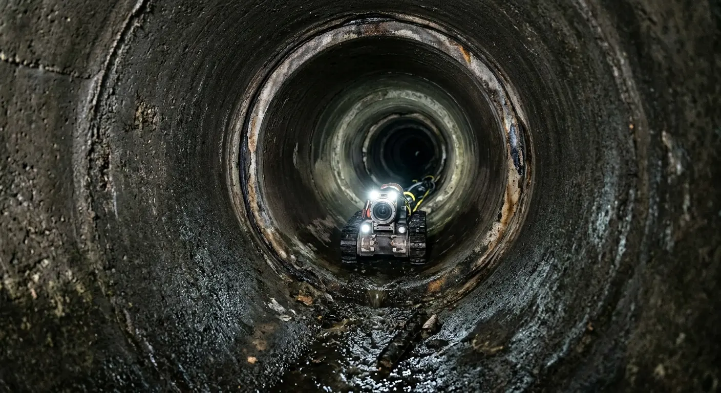 Robotic sewer camera inspecting pipe interior for Sewer Line Cleaning in Woolwich